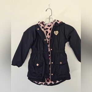 Penelope Mack Girls 4T Black Hooded Coat w/ Pink Leopard Fleece Lining